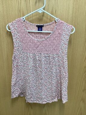 Architect Pink Floral Lace Yoke Sleeveless Tank